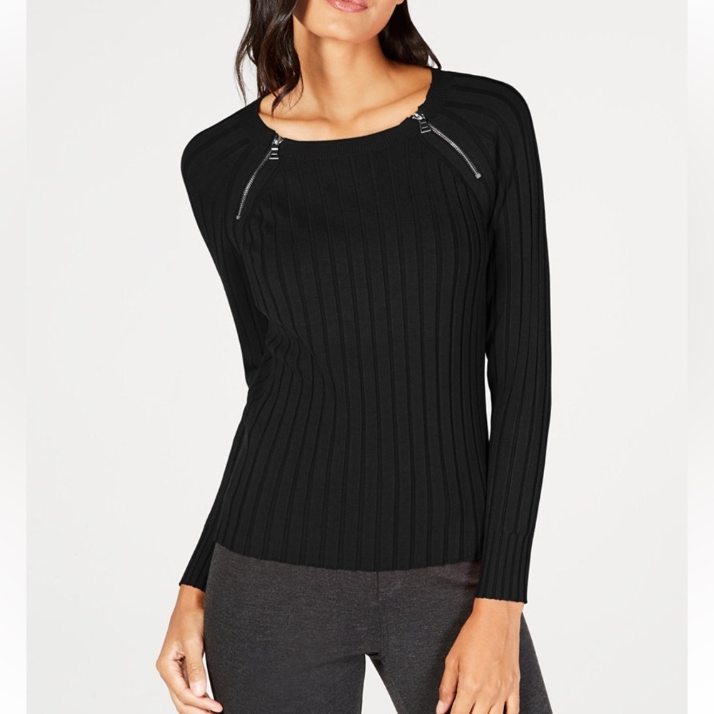 NWOT - I.N.C Petite Zip-Detail Ribbed Sweater - Size Large